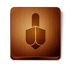 Poster - Brown Hanukkah dreidel icon isolated on white background. Wooden square button. Vector