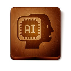 Poster - Brown Humanoid robot icon isolated on white background. Artificial intelligence, machine learning, cloud computing. Wooden square button. Vector