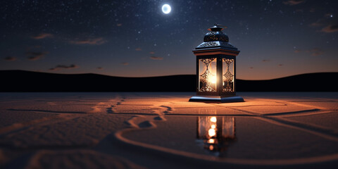 Lantern with night light background for the muslim feast of the holy month of ramadan kareem