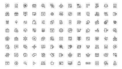 Digital marketing icons set. Content, search, marketing, ecommerce, seo, electronic devices, internet, analysis.Outline icon.Outline icon.