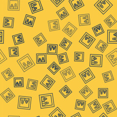 Canvas Print - Blue line Family photo icon isolated seamless pattern on yellow background. Vector