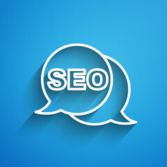 Wall Mural - White line SEO optimization icon isolated on blue background. Long shadow. Vector