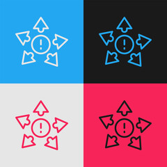 Poster - Pop art line Many ways directional arrow icon isolated on color background. Vector