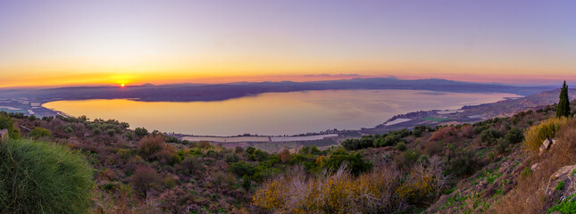 Wall Mural - Panoramic sunset view of the Sea of Galilee