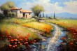 oil painting on canvas of a mediterranean landscape of a villa in a vineyard