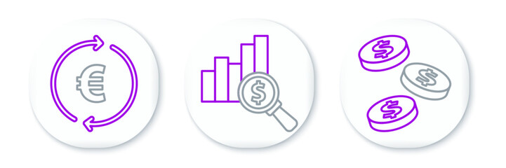 Poster - Set line Coin money with dollar, euro symbol and Pie chart and icon. Vector