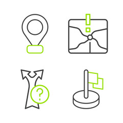 Poster - Set line Flag, Arrow, Intersection point and Location icon. Vector