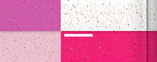 Barbie Pink Background Set Seamless Terrazzo Patterns. Pattern For Ceramics Marble Natural Stone. Vector Stock Illustration Textured Shapes In Vibrant Colors