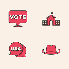 Poster - Set Western cowboy hat, Vote, United States Capitol Congress and USA Independence day icon. Vector