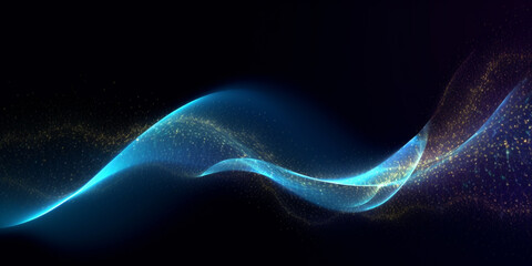 Abstract particle wave blue color wave flowing particles light