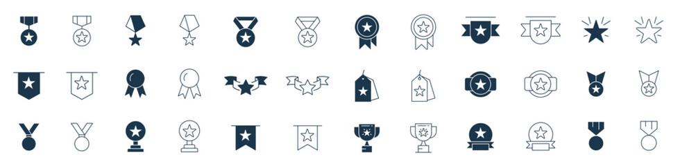 Badges icon set vector. Reward icon, Success, star, prize, trophy, badge, winner, gift, loyalty program, bonus card illustration