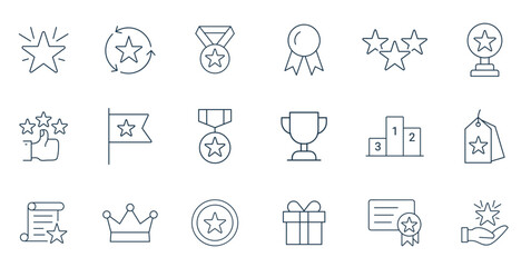 Reward icon set vector. Success icon, Contains icons prize, trophy, winner, gift, loyalty program, bonus card illustration