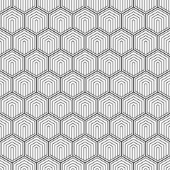 Poster - geometric seamless pattern. repeating hexagon lattice. repeated black line isolated on white backgro