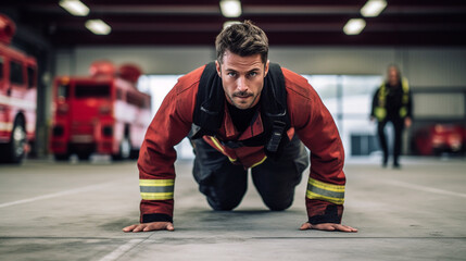 A firefighter showcasing their strength and agility during a physical training session Generative AI