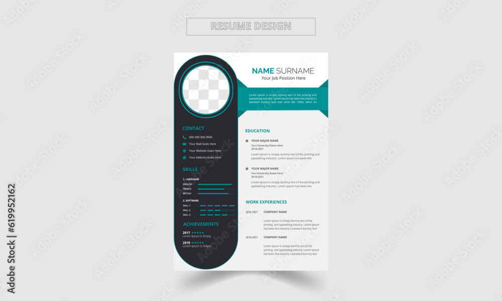 modern vector minimalist cv or resume template design Stock Vector ...