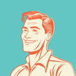 retro cartoon illustration of a happy handsome man