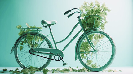 Canvas Print - bicycle covered with green leaf tendril Generative AI