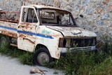 Fototapeta Na sufit - Forgotten Reflections: A Van's Weathered Journey