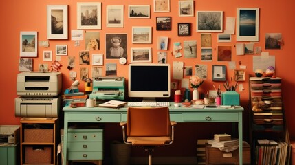 Desk of a student preparing his return to school with all the objects he likes from his study