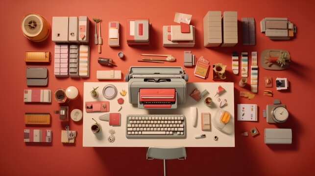 study of a student, with a retro style, he likes vintage and works his homework that way