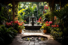 Outdoor Fountain And Garden Flowers Free Stock Photo - Public Domain ...