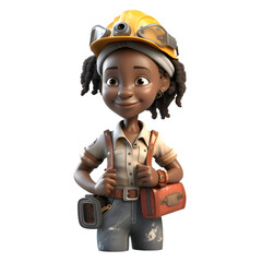 Sticker - 3D Render of a Little African American Girl with a Construction Helmet