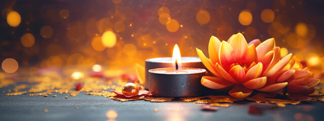 Festival of Lights. Burning candle. Religious holiday Diwali. The main Indian and Hindu holiday.