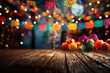 Empty table with Mexican fiesta decorations with out of focus background