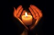 © top images - Burning candle in hands with selective focus. Concept symbol. AI generated, human enhanced
