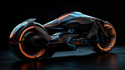 Poster - Generative AI of a futuristic car with neon lights isolated on black background