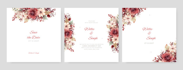 Wall Mural - watercolor elegant floral wedding invitation vector template