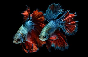 Wall Mural - Halfmoon Betta capture the moving moment beautiful of siam betta fish on black background