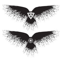 Sticker - Scandinavian viking symbols raven