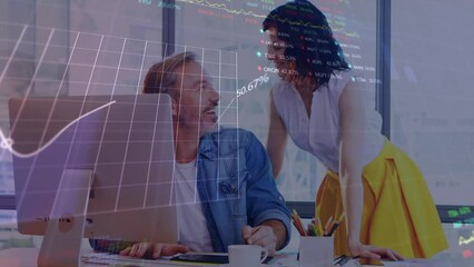 Poster - Animation of financial data processing over diverse business people in office