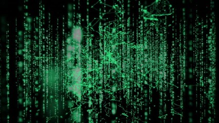 Poster - Animation of illuminated connected dots over programming language moving on black background