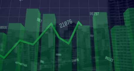 Wall Mural - Animation of changing numbers and statistical data processing against aerial view of cityscape