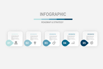 Wall Mural - infographic elements  template, business concept with , 5 steps  , minimal blue color shade rectangle shape design for workflow layout, diagram, annual report, web design.Creative banner, label vector
