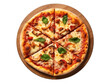 © PixMarket - Pizza on wooden cutting board isolated on transparent background, top view