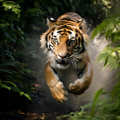 Wall Mural - The Bengal tiger is in a powerful pose.Generative AI