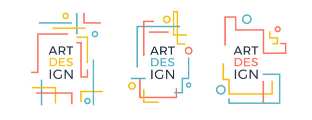 Aufkleber - Modern graphic design text boxes. Set of abstract vector art illustrations to place your text. Dynamic linear strokes and geometric shapes in yellow, blue and orange