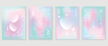 Idol Lover Posters Set. Cute Gradient Holographic Background Vector With Pastel Colors, Heart, Butterflies, Halftone. Y2k Trendy Wallpaper Design For Social Media, Cards, Banner, Flyer, Brochure.