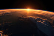Leinwandbild Motiv Inspiring view of sunrise as seen from Earth's orbit in space. This image captures the breathtaking spectacle of the sun's golden rays illuminating the curvature of our planet, generative AI
