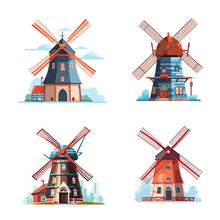 Old Windmill Illustration Vector Design