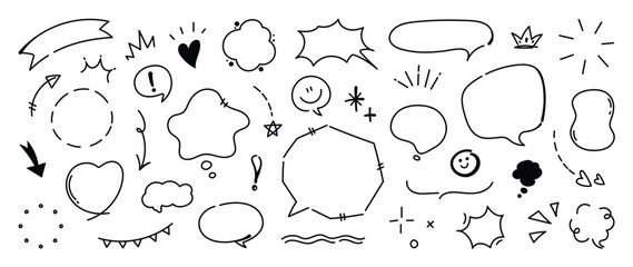 Wall Mural - Set of cute pen line doodle element vector. Hand drawn doodle style collection of heart, arrows, scribble, speech bubble, star. Design for print, cartoon, card, decoration, sticker.