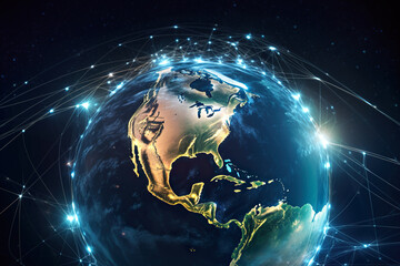 Poster - Global network connection over the world. Generative AI