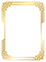 Art Deco gold frame vintage frame line geometric wedding label card frame png transparent background