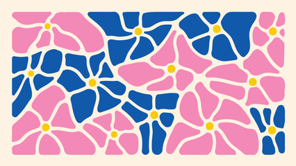 Abstract botanical art background vector. Natural hand drawn pattern design with colorful flowers. Simple contemporary style illustrated Design for fabric, print, cover, banner, wallpaper.