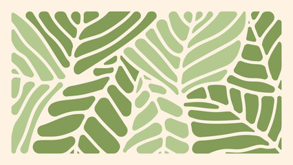Wall Mural - Abstract botanical art background vector. Natural hand drawn pattern design with leaves branch. Simple contemporary style illustrated Design for fabric, print, cover, banner, wallpaper.