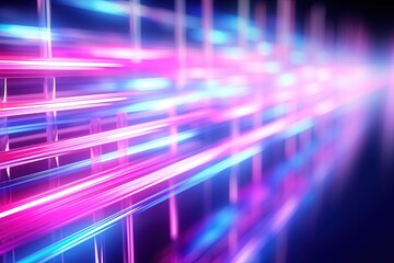 Wall Mural - abstract futuristic background with pink blue glowing neon moving high speed wave lines and bokeh li