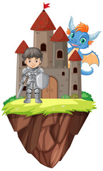 Poster - Cute Dragon with Knight and Castle